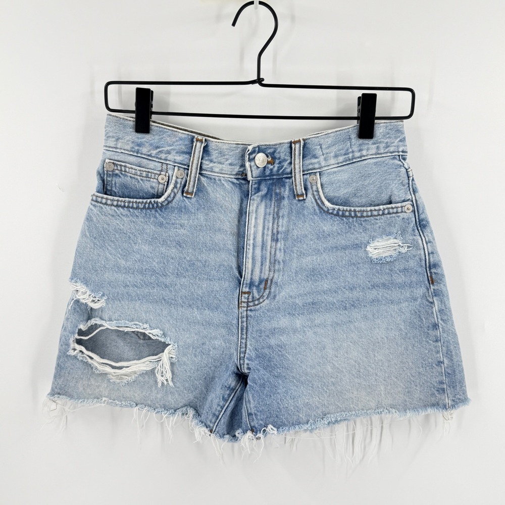 Madewell Denim Shorts Light Blue Size 25 Distressed High Rise Raw Hem